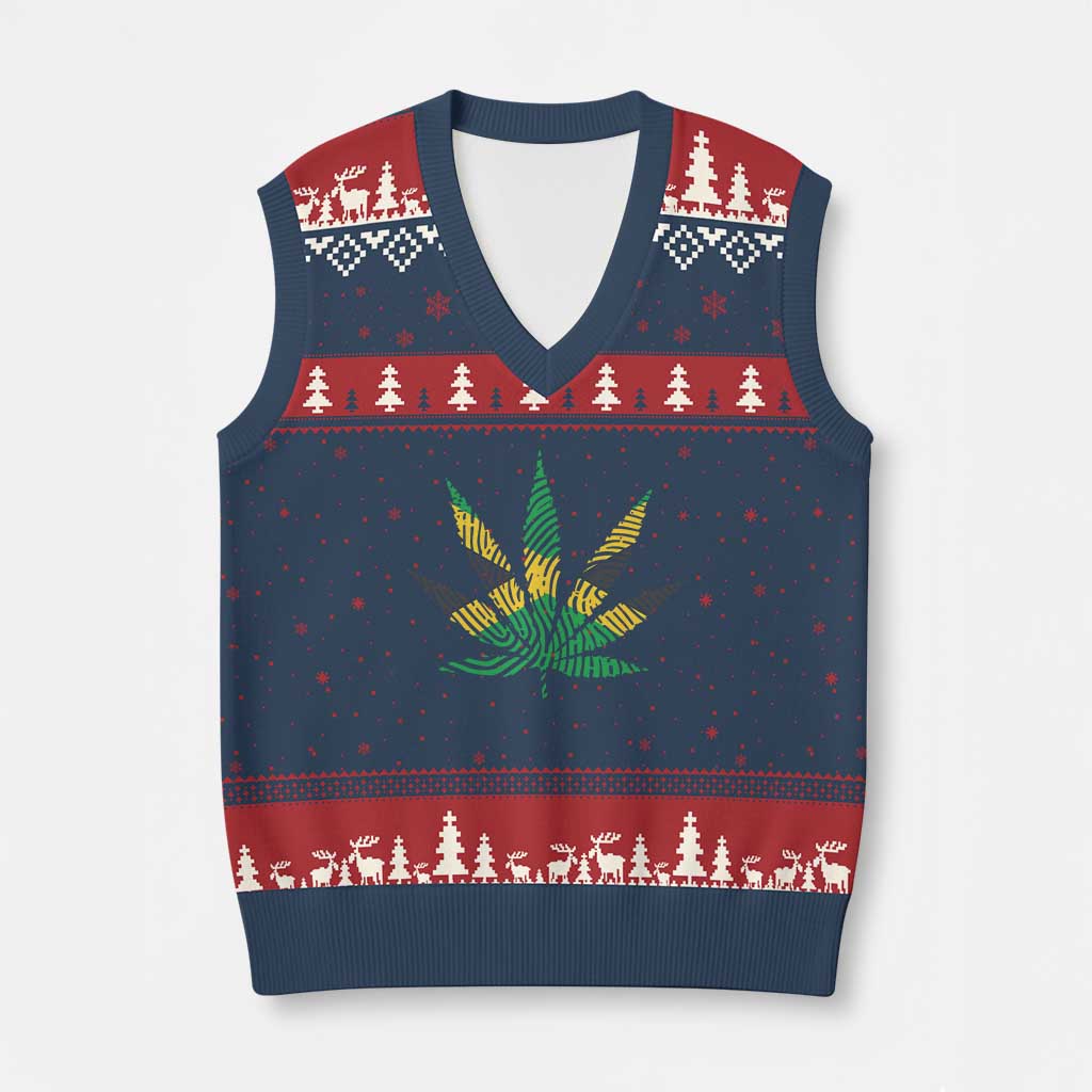 Jamaica Flag Cannabis V-Neck Knit Sweater Vest Funny Stoner Weed Lovers Marijuana 420 - Wonder Print Shop