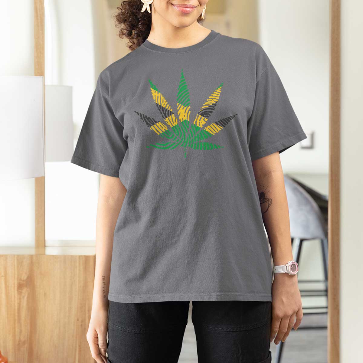 Jamaica Flag Cannabis T Shirt For Women Funny Stoner Weed Lovers Marijuana 420 - Wonder Print Shop