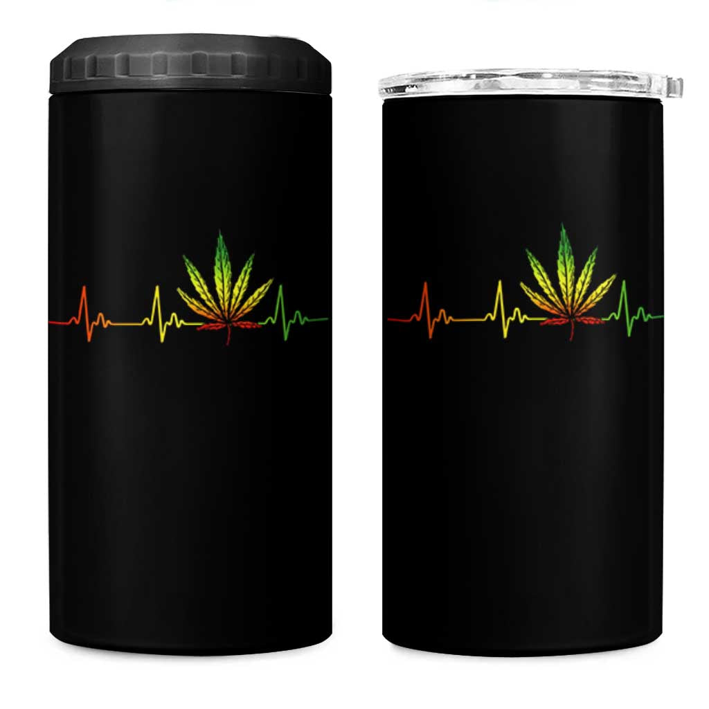 Reggae Weed 4 in 1 Can Cooler Tumbler Rasta Marijuana Leaf Heartbeat Weed Lovers 420 - Wonder Print Shop