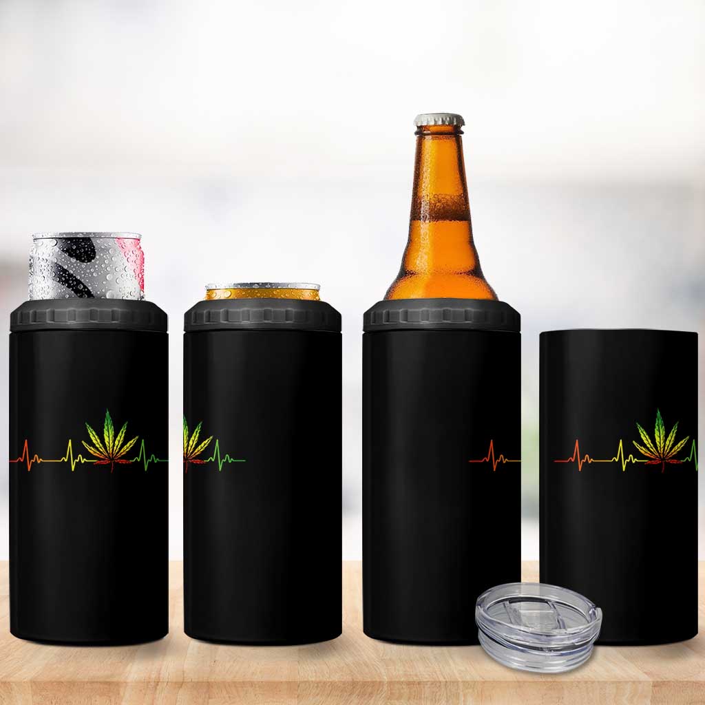 Reggae Weed 4 in 1 Can Cooler Tumbler Rasta Marijuana Leaf Heartbeat Weed Lovers 420 - Wonder Print Shop