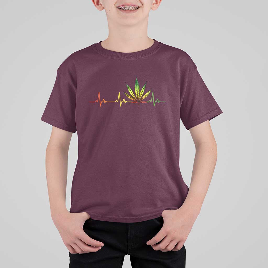 Reggae Weed T Shirt For Kid Rasta Marijuana Leaf Heartbeat Weed Lovers 420 - Wonder Print Shop