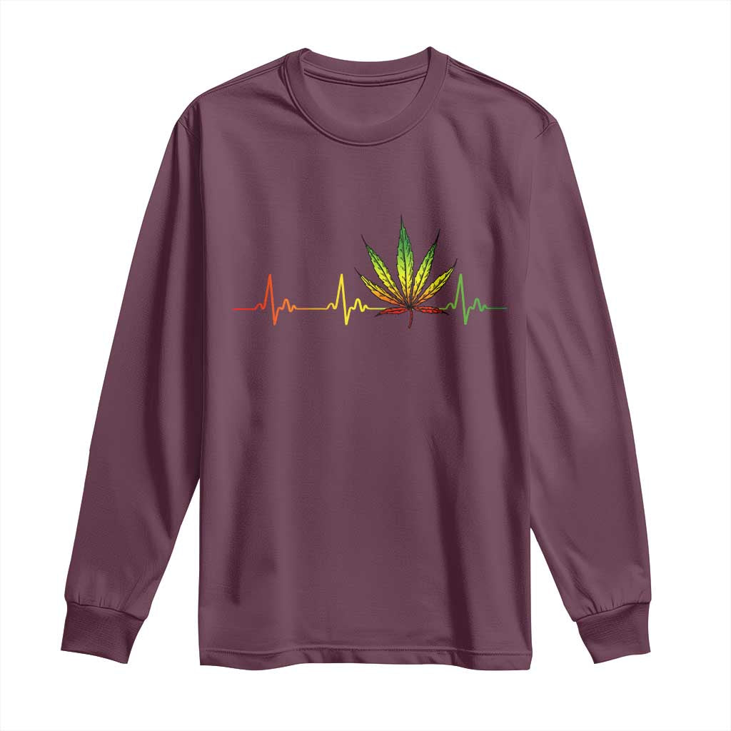 Reggae Weed Long Sleeve Shirt Rasta Marijuana Leaf Heartbeat Weed Lovers 420 - Wonder Print Shop