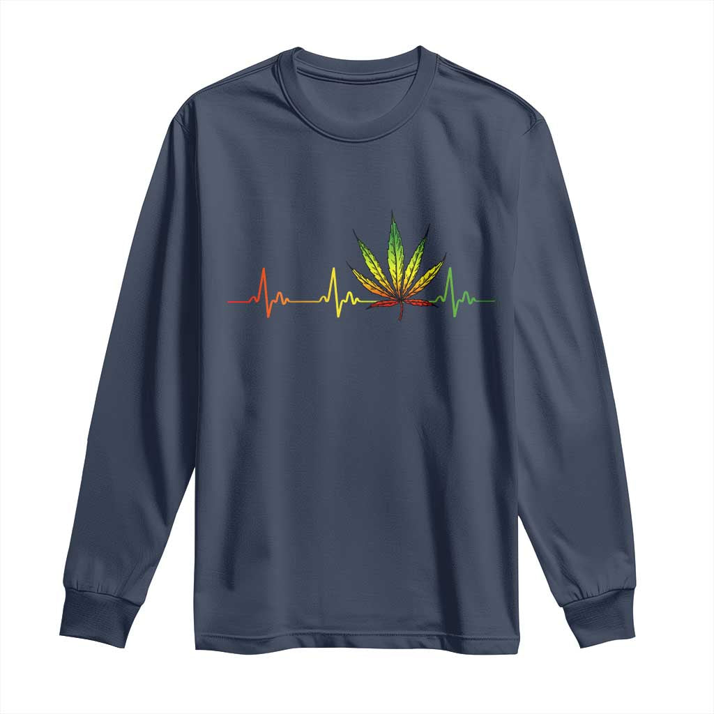 Reggae Weed Long Sleeve Shirt Rasta Marijuana Leaf Heartbeat Weed Lovers 420 - Wonder Print Shop