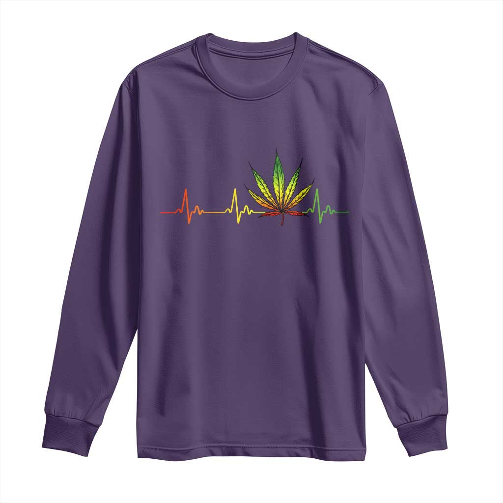 Reggae Weed Long Sleeve Shirt Rasta Marijuana Leaf Heartbeat Weed Lovers 420 - Wonder Print Shop