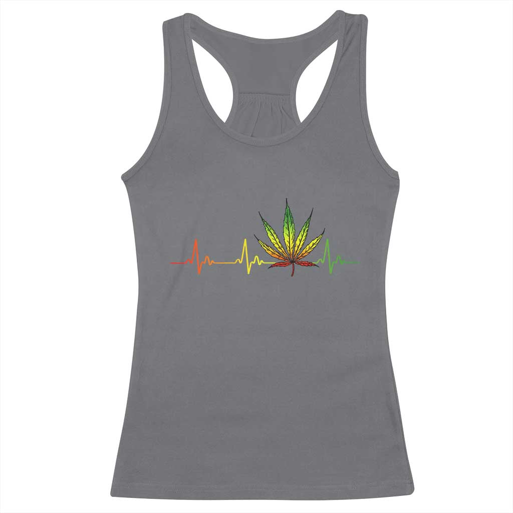 Reggae Weed Racerback Tank Top Rasta Marijuana Leaf Heartbeat Weed Lovers 420 - Wonder Print Shop