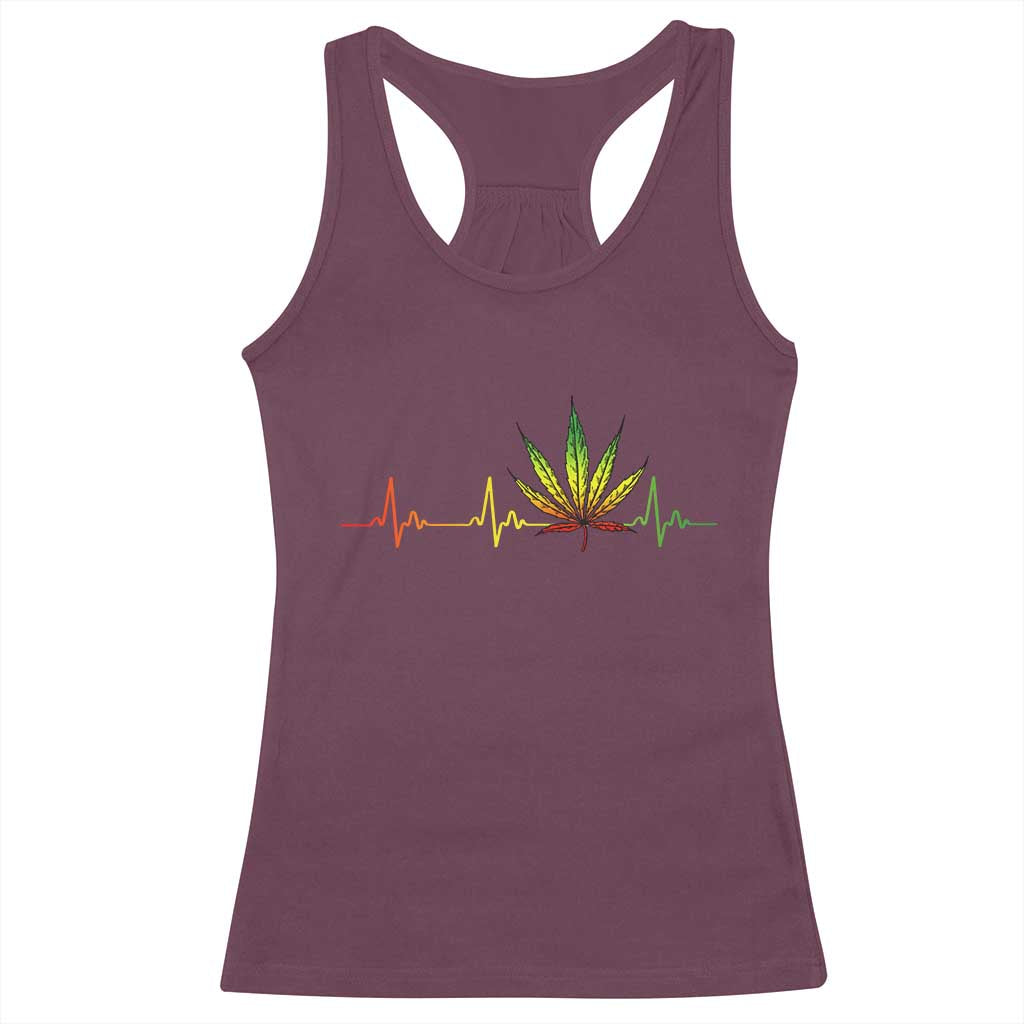 Reggae Weed Racerback Tank Top Rasta Marijuana Leaf Heartbeat Weed Lovers 420 - Wonder Print Shop