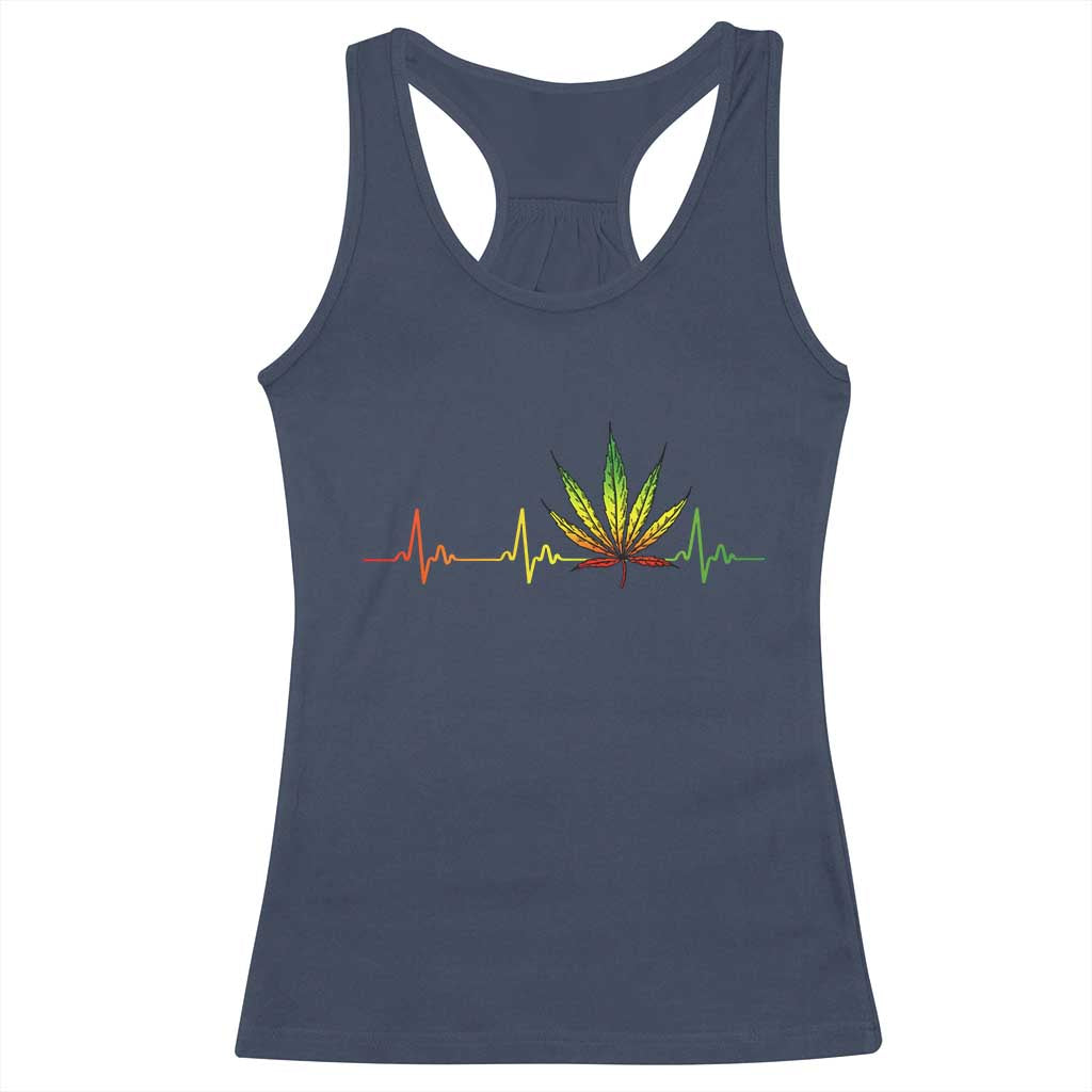Reggae Weed Racerback Tank Top Rasta Marijuana Leaf Heartbeat Weed Lovers 420 - Wonder Print Shop