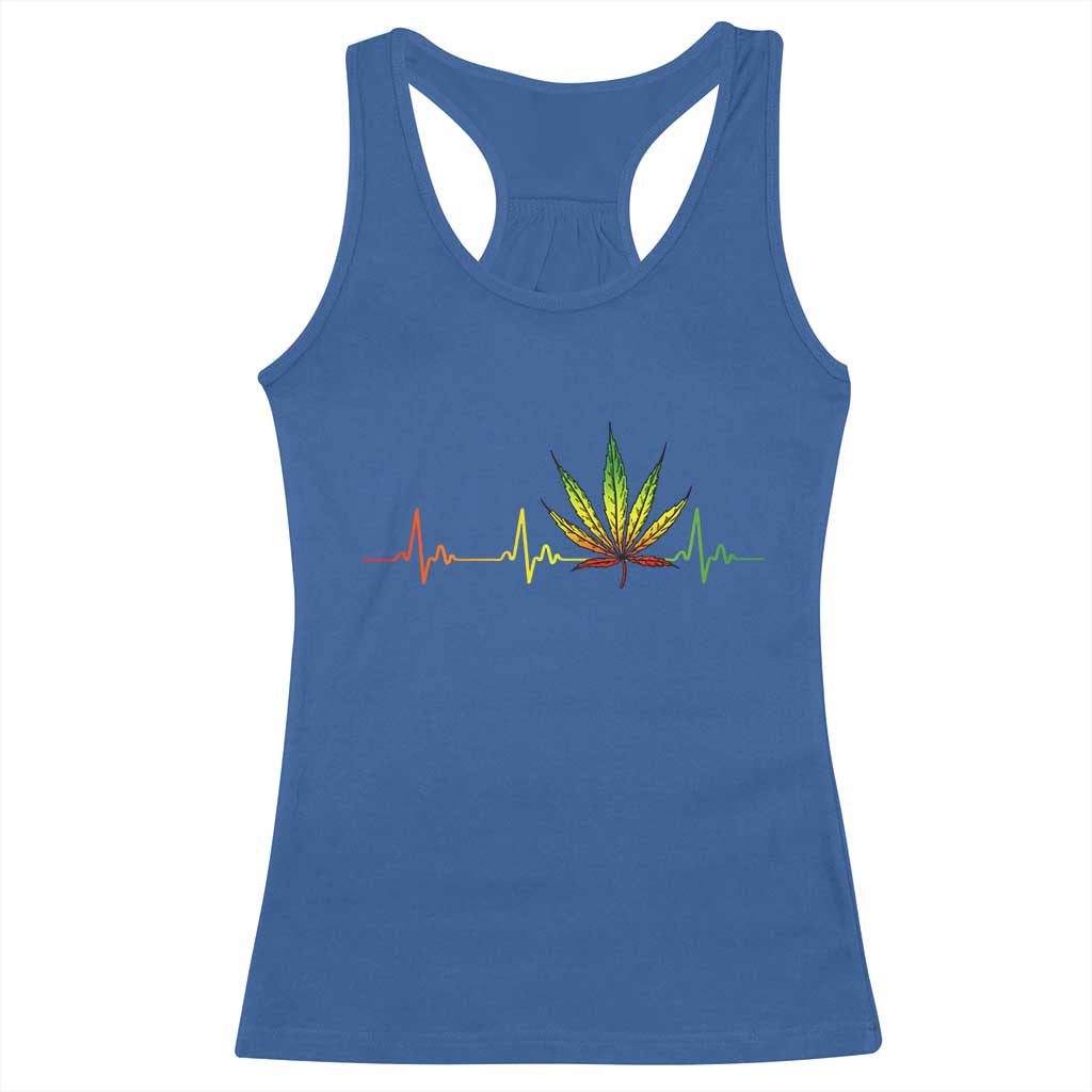 Reggae Weed Racerback Tank Top Rasta Marijuana Leaf Heartbeat Weed Lovers 420 - Wonder Print Shop