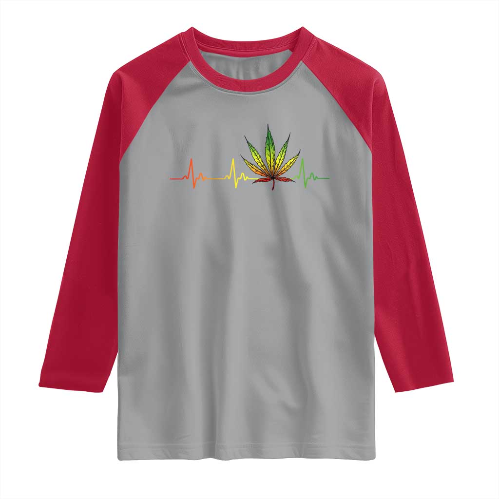 Reggae Weed Raglan Shirt Rasta Marijuana Leaf Heartbeat Weed Lovers 420 - Wonder Print Shop