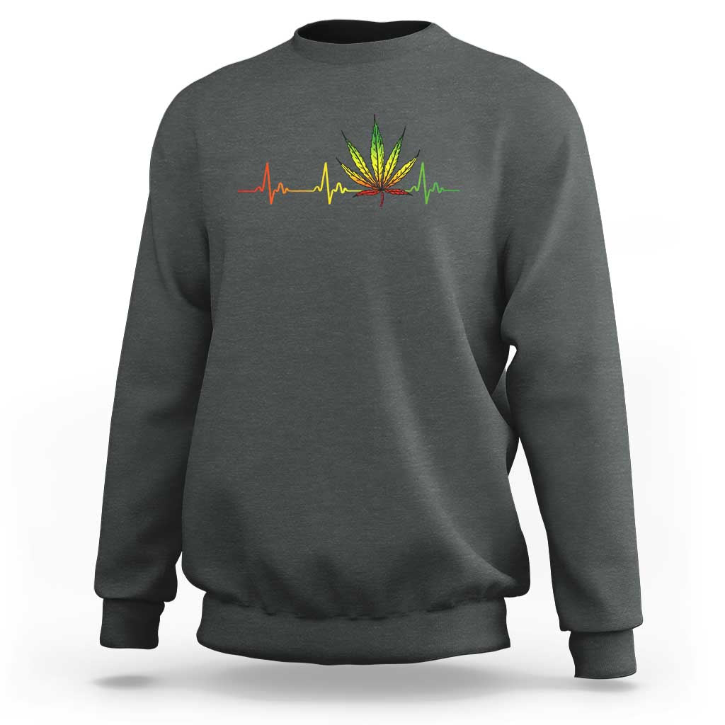 Reggae Weed Sweatshirt Rasta Marijuana Leaf Heartbeat Weed Lovers 420 - Wonder Print Shop