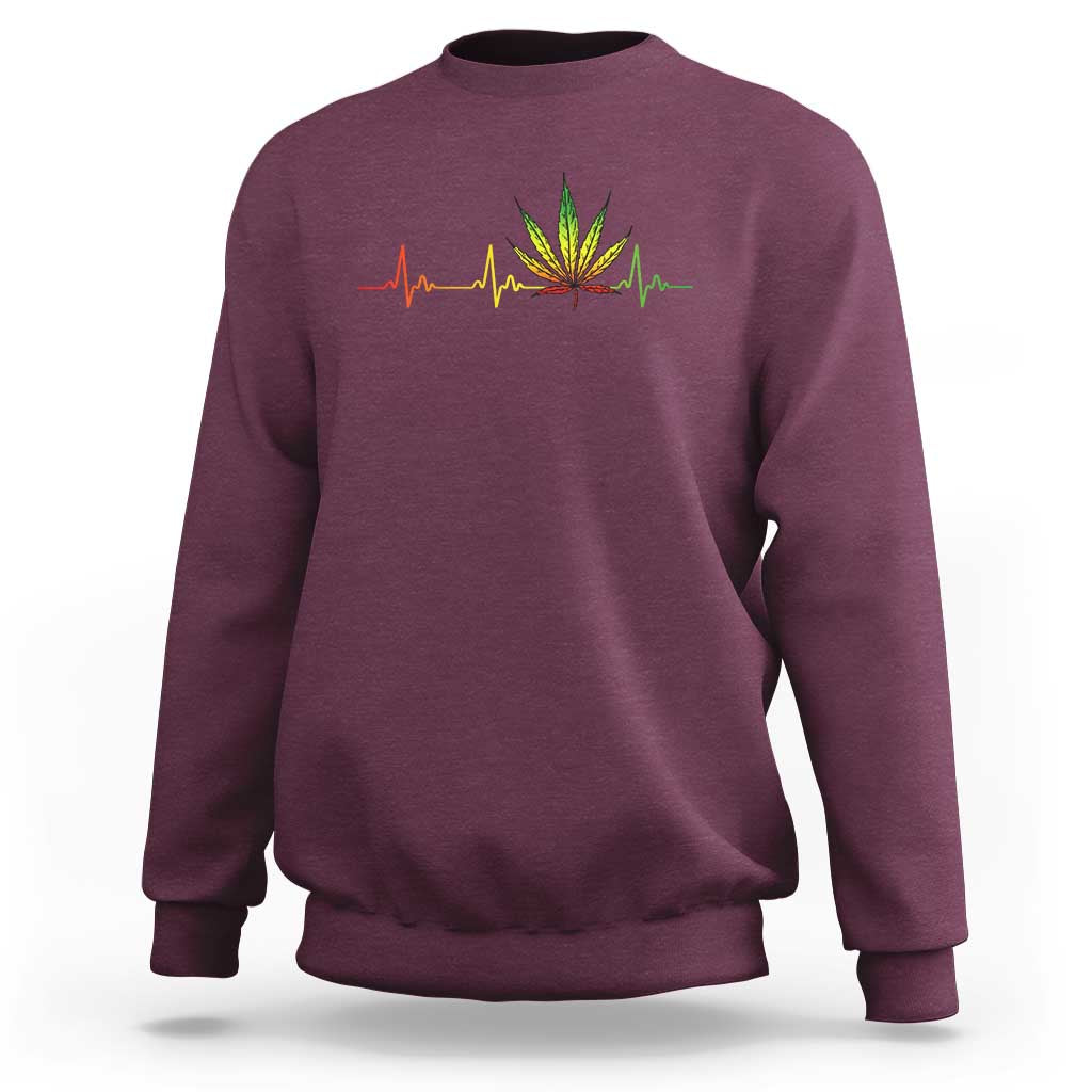 Reggae Weed Sweatshirt Rasta Marijuana Leaf Heartbeat Weed Lovers 420 - Wonder Print Shop