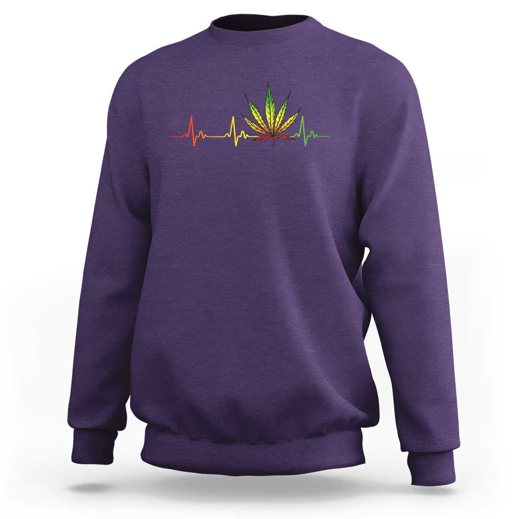 Reggae Weed Sweatshirt Rasta Marijuana Leaf Heartbeat Weed Lovers 420 - Wonder Print Shop