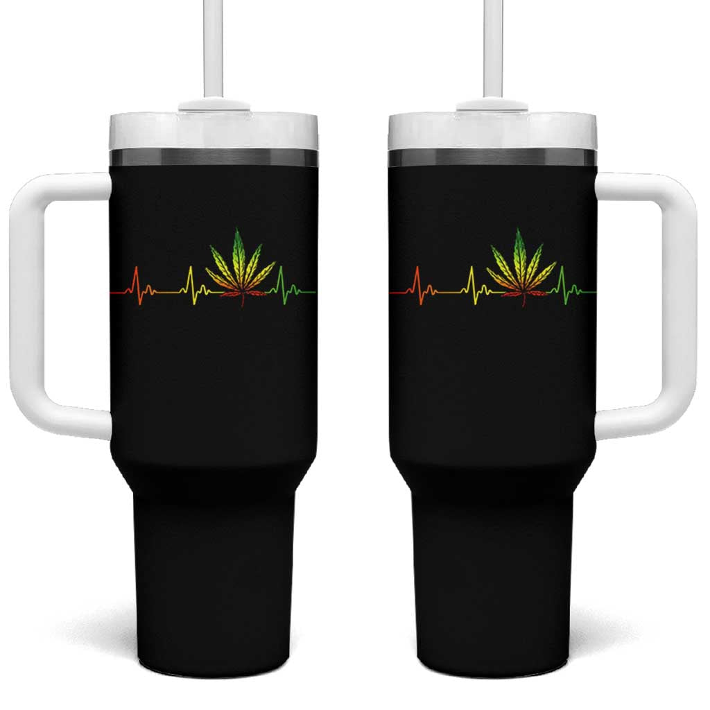 Reggae Weed Tumbler With Handle Rasta Marijuana Leaf Heartbeat Weed Lovers 420 - Wonder Print Shop