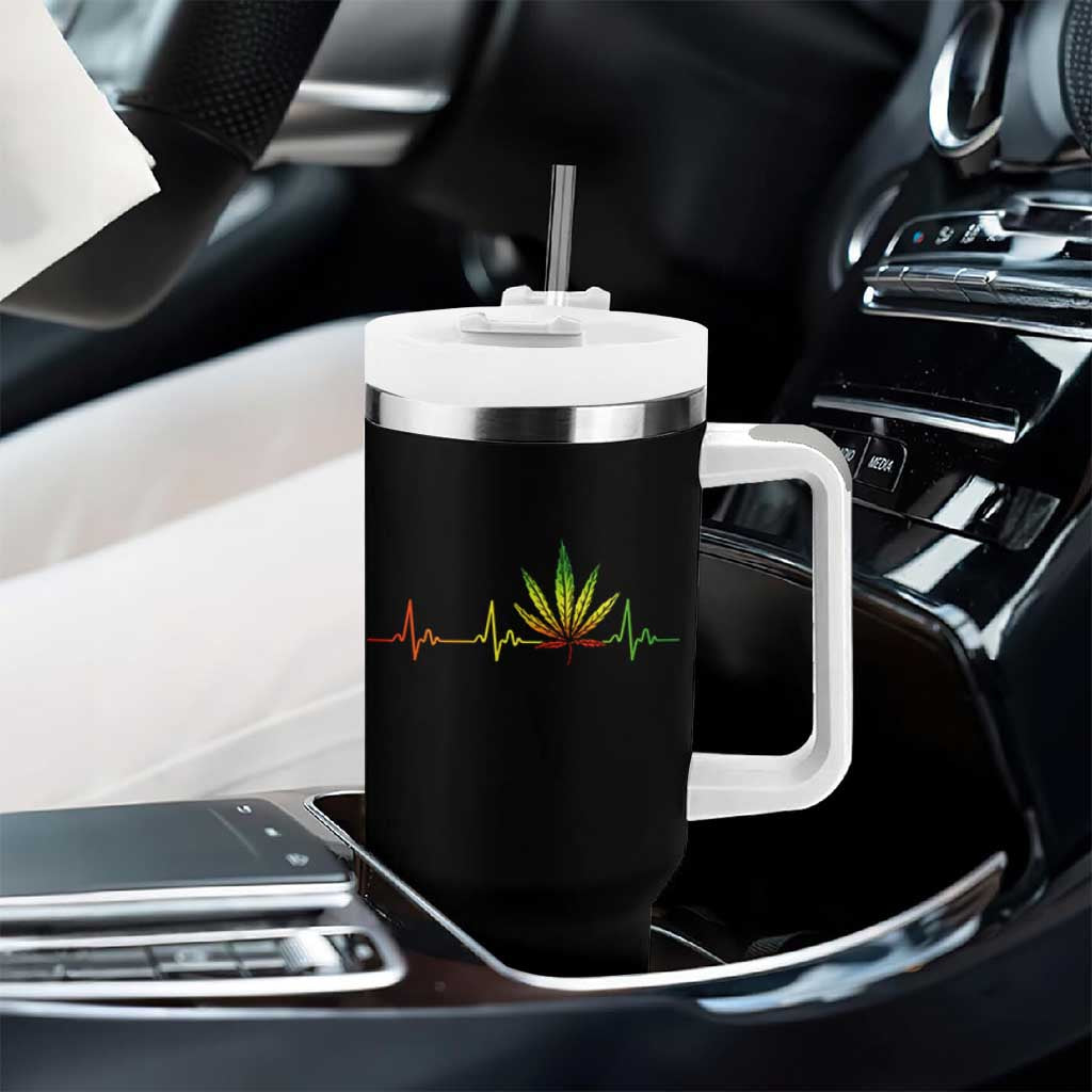 Reggae Weed Tumbler With Handle Rasta Marijuana Leaf Heartbeat Weed Lovers 420 - Wonder Print Shop