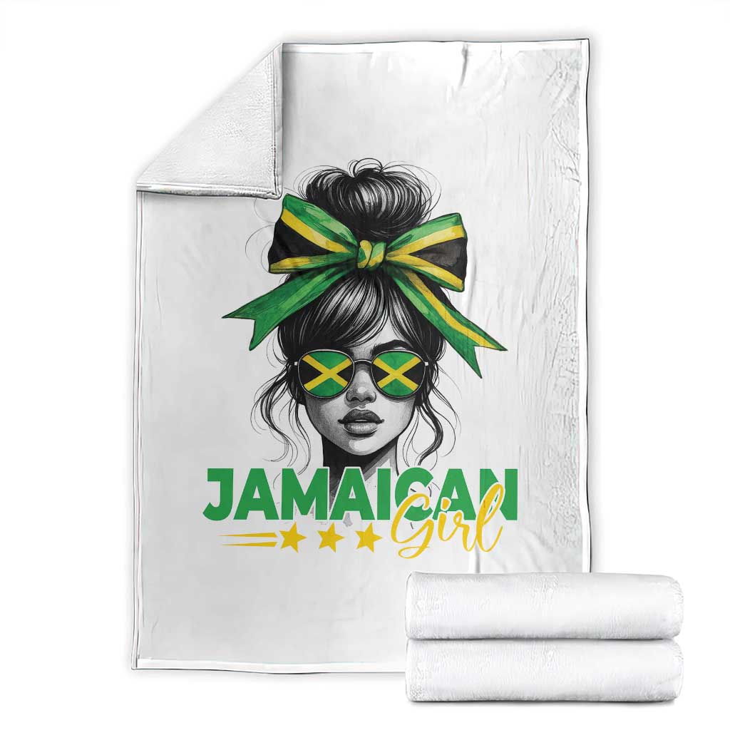 Proud Jamaican Girl Throw Blanket Jamaica Messy Bun Retro Vintage Jamaican Flag - Wonder Print Shop