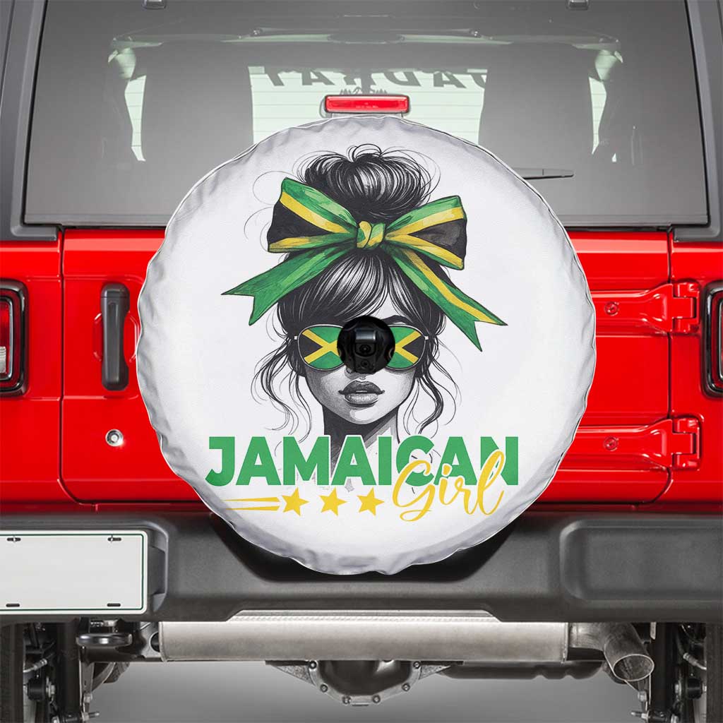 Proud Jamaican Girl Spare Tire Cover Jamaica Messy Bun Retro Vintage Jamaican Flag - Wonder Print Shop