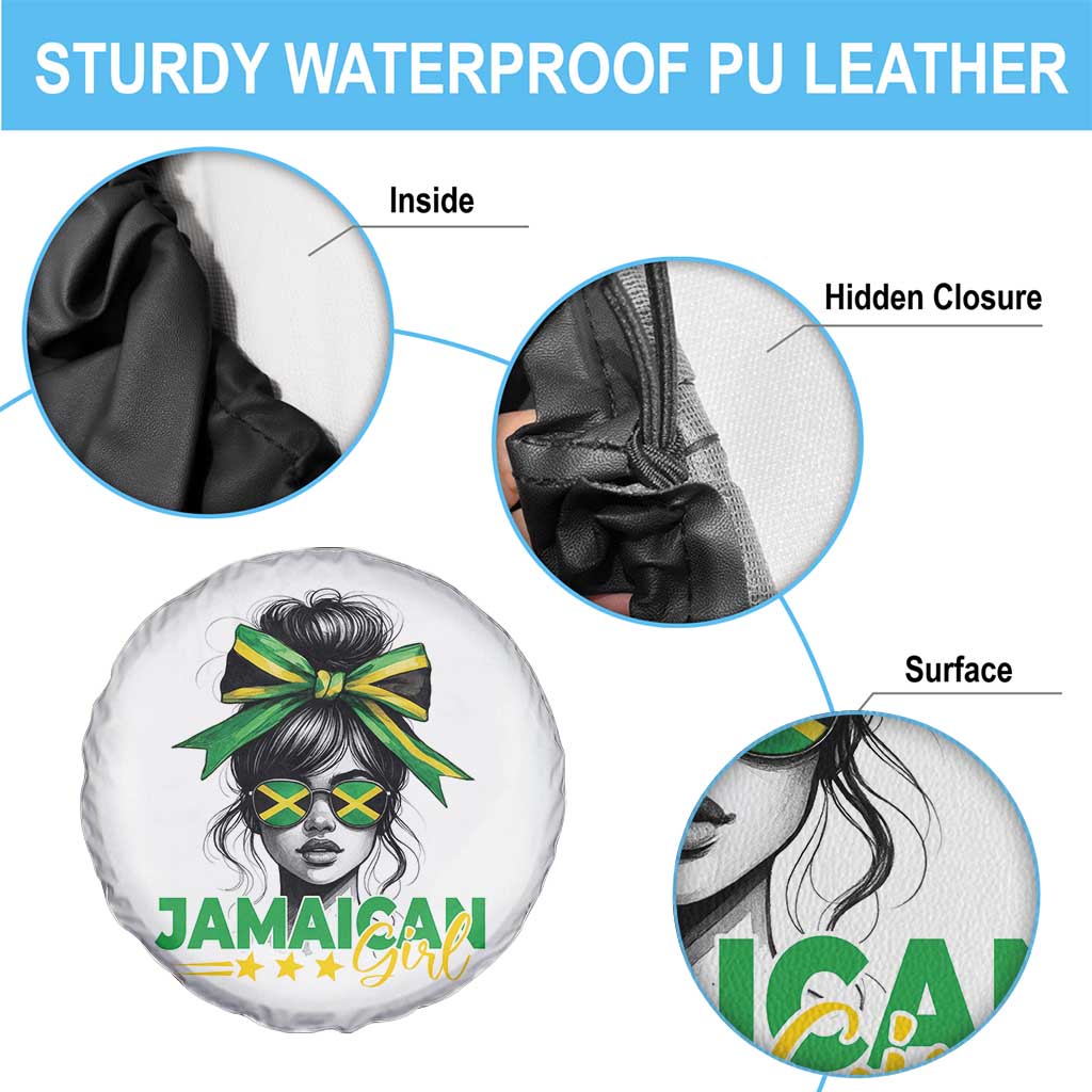 Proud Jamaican Girl Spare Tire Cover Jamaica Messy Bun Retro Vintage Jamaican Flag - Wonder Print Shop