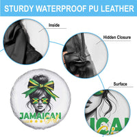 Proud Jamaican Girl Spare Tire Cover Jamaica Messy Bun Retro Vintage Jamaican Flag - Wonder Print Shop