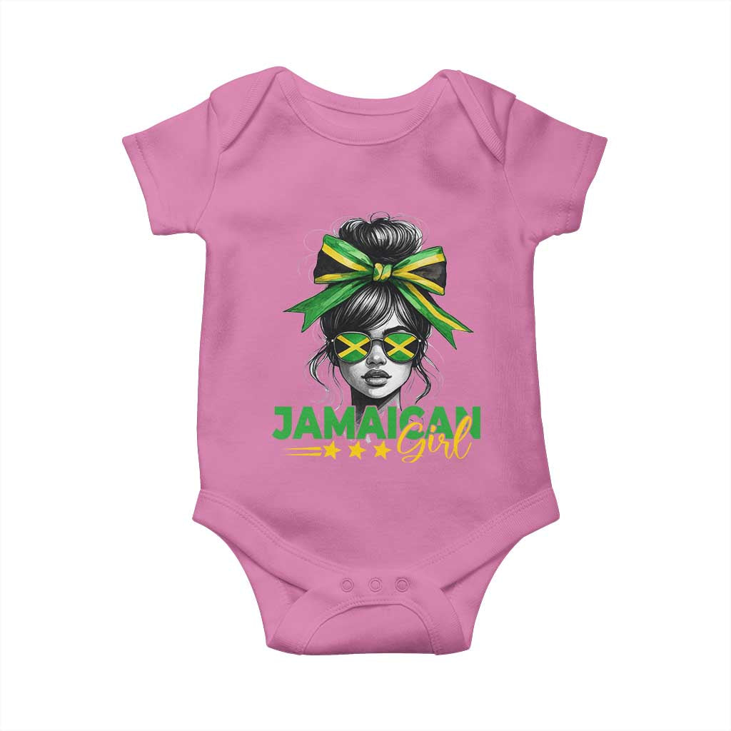Proud Jamaican Girl Baby Onesie Jamaica Messy Bun Retro Vintage Jamaican Flag - Wonder Print Shop