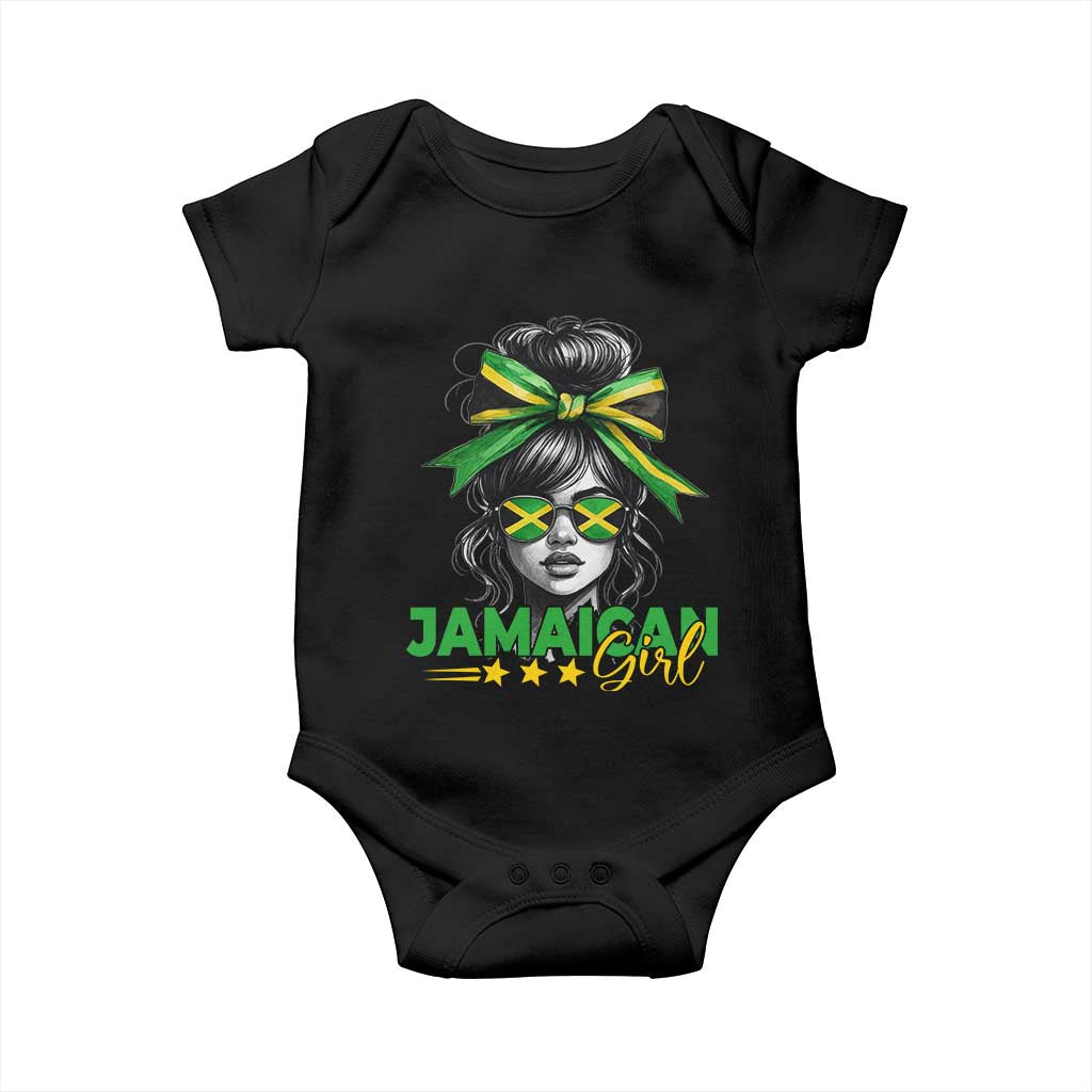 Proud Jamaican Girl Baby Onesie Jamaica Messy Bun Retro Vintage Jamaican Flag - Wonder Print Shop