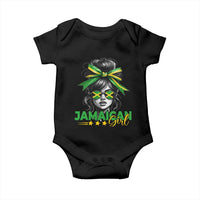 Proud Jamaican Girl Baby Onesie Jamaica Messy Bun Retro Vintage Jamaican Flag - Wonder Print Shop