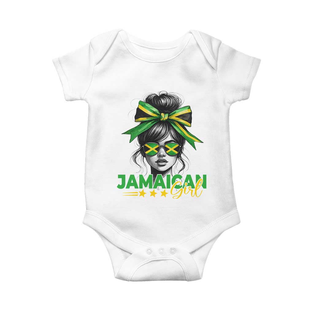 Proud Jamaican Girl Baby Onesie Jamaica Messy Bun Retro Vintage Jamaican Flag - Wonder Print Shop