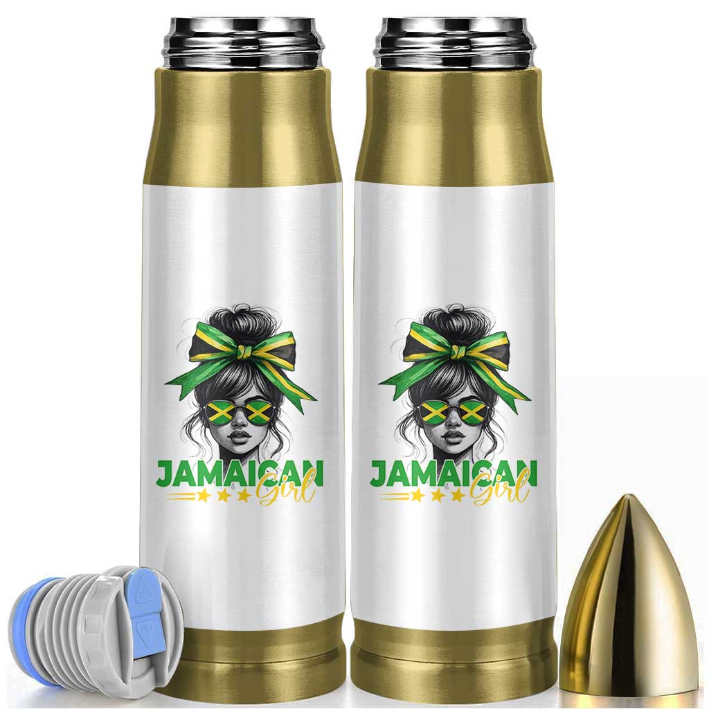 Proud Jamaican Girl Bullet Tumbler Jamaica Messy Bun Retro Vintage Jamaican Flag - Wonder Print Shop