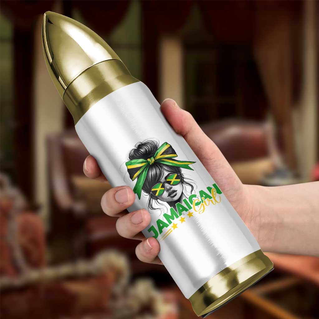 Proud Jamaican Girl Bullet Tumbler Jamaica Messy Bun Retro Vintage Jamaican Flag - Wonder Print Shop
