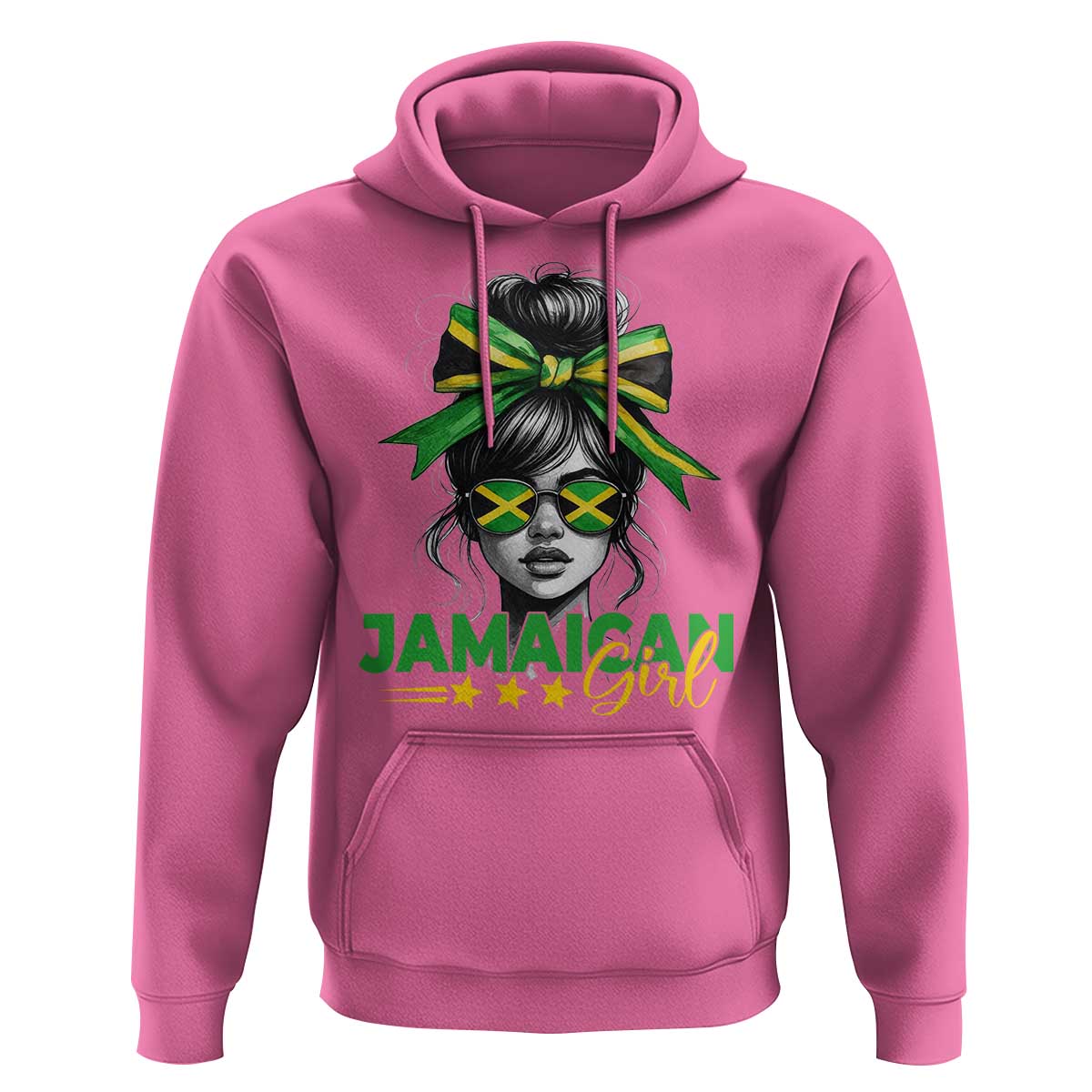 Proud Jamaican Girl Hoodie Jamaica Messy Bun Retro Vintage Jamaican Flag - Wonder Print Shop