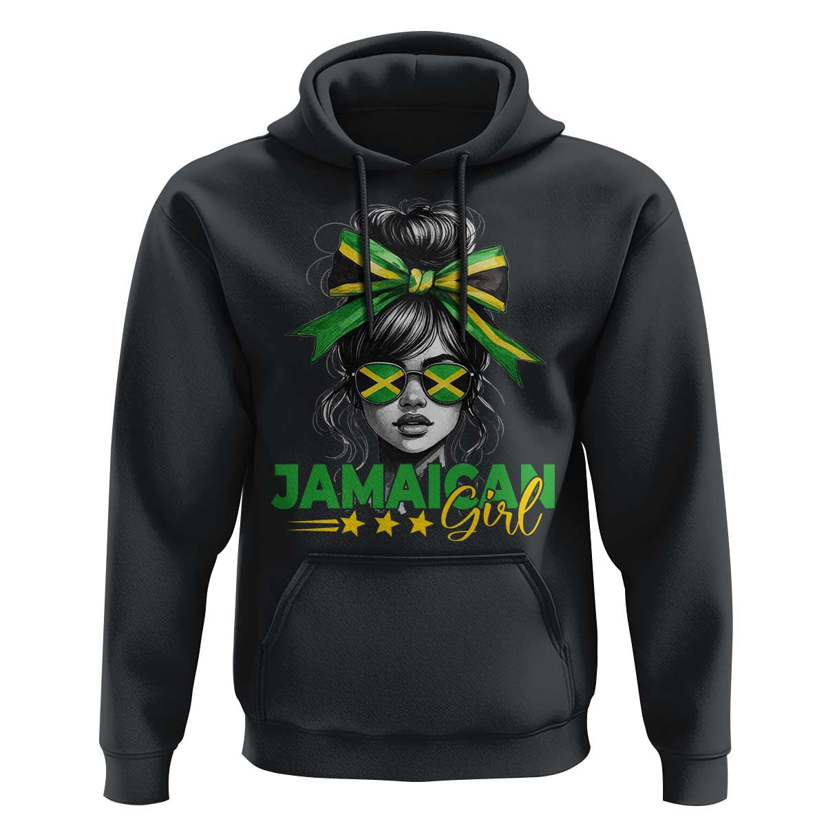 Proud Jamaican Girl Hoodie Jamaica Messy Bun Retro Vintage Jamaican Flag - Wonder Print Shop