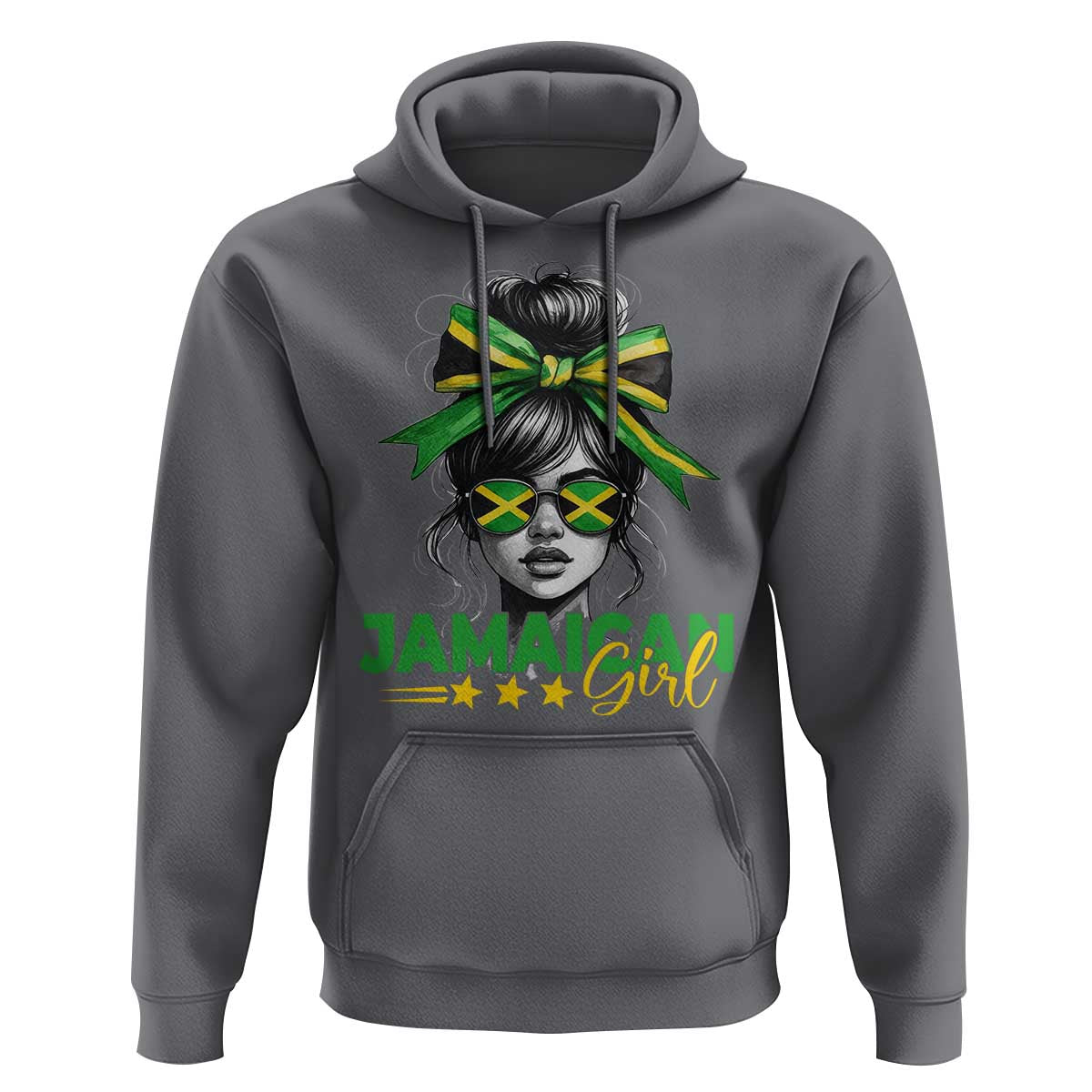Proud Jamaican Girl Hoodie Jamaica Messy Bun Retro Vintage Jamaican Flag - Wonder Print Shop