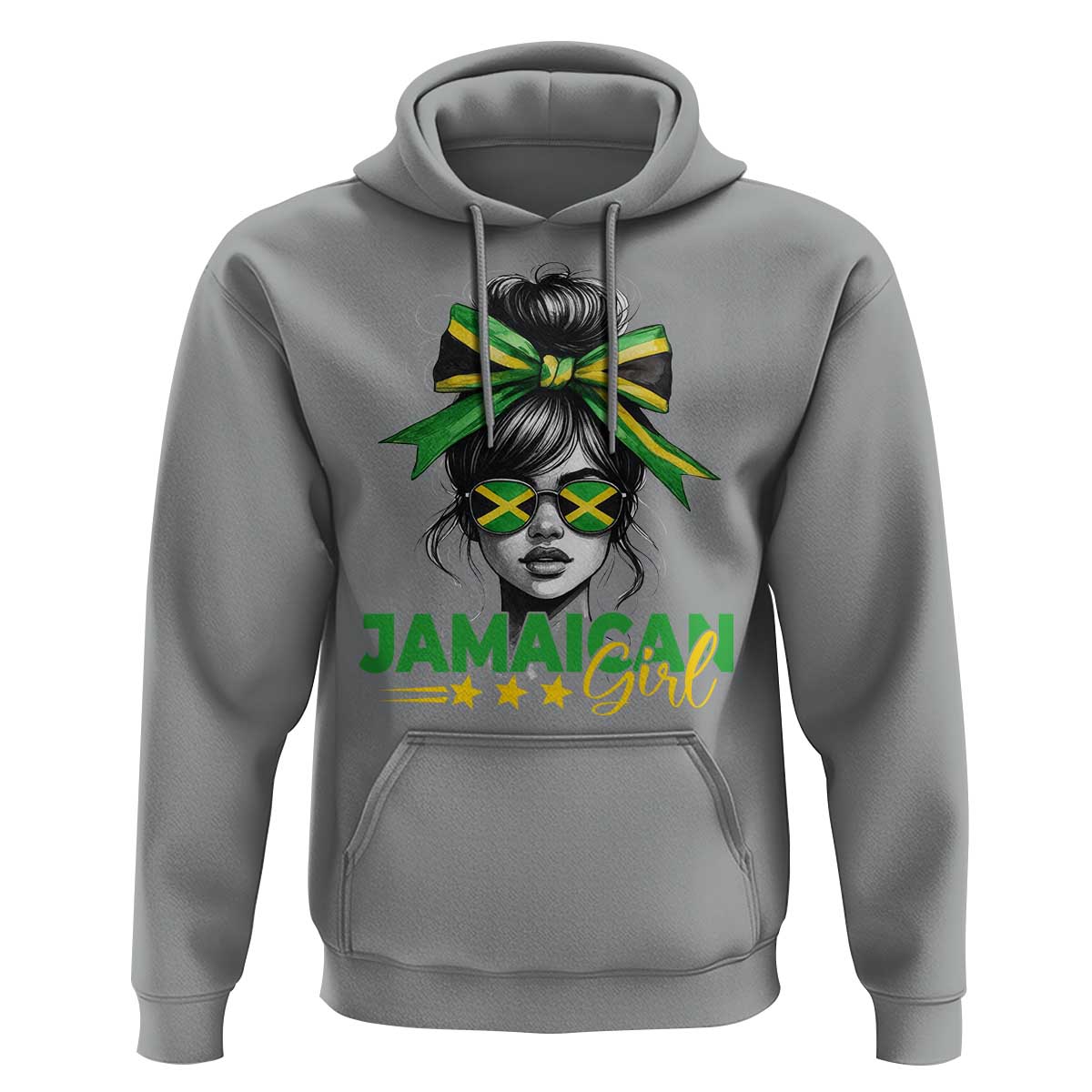 Proud Jamaican Girl Hoodie Jamaica Messy Bun Retro Vintage Jamaican Flag - Wonder Print Shop