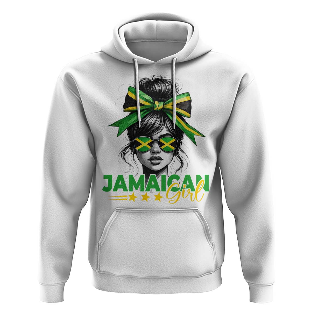 Proud Jamaican Girl Hoodie Jamaica Messy Bun Retro Vintage Jamaican Flag - Wonder Print Shop