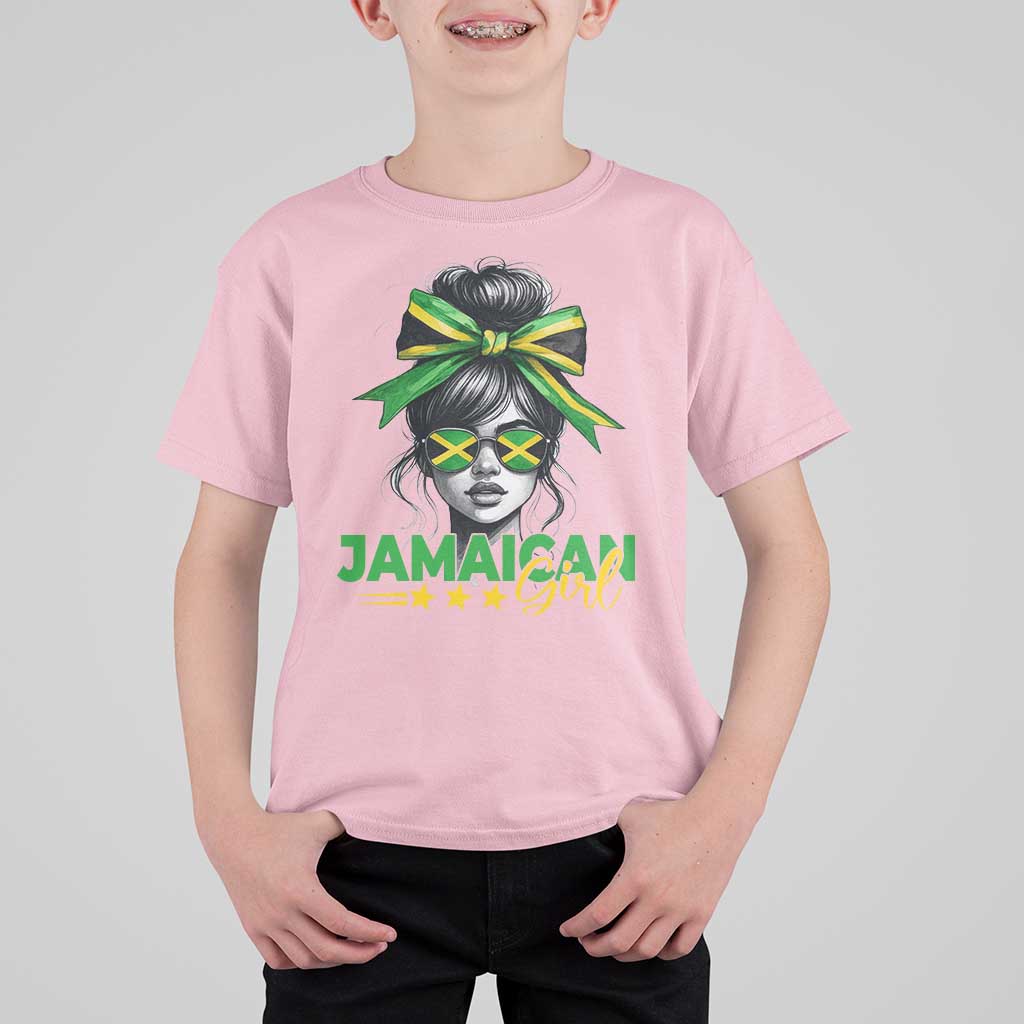 Proud Jamaican Girl T Shirt For Kid Jamaica Messy Bun Retro Vintage Jamaican Flag - Wonder Print Shop