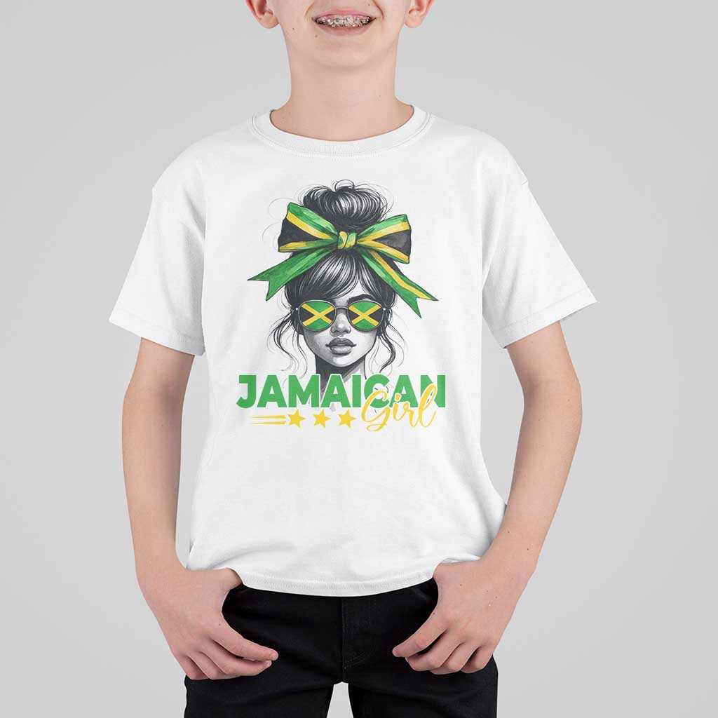 Proud Jamaican Girl T Shirt For Kid Jamaica Messy Bun Retro Vintage Jamaican Flag - Wonder Print Shop