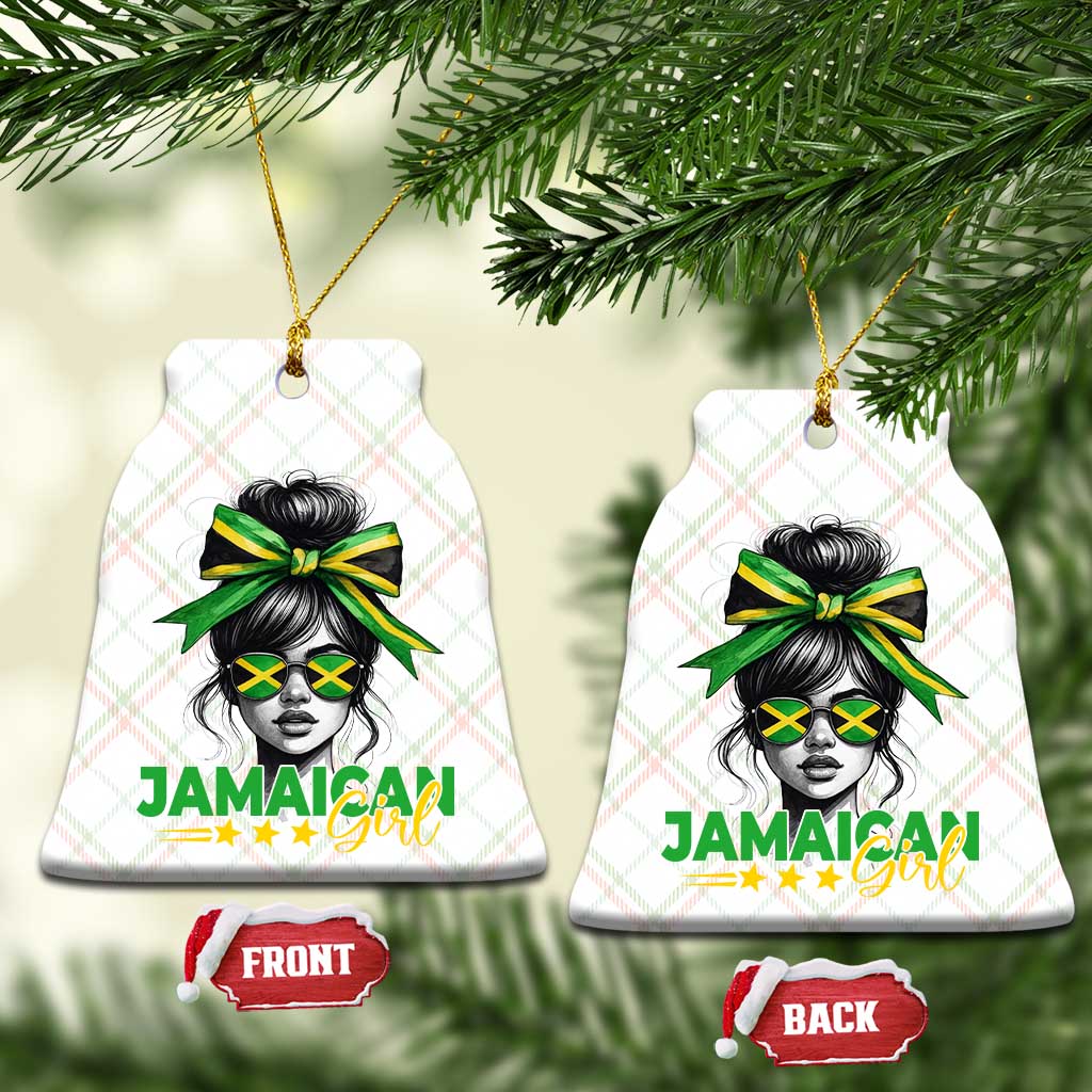 Proud Jamaican Girl Ceramic Ornament Jamaica Messy Bun Retro Vintage Jamaican Flag - Wonder Print Shop