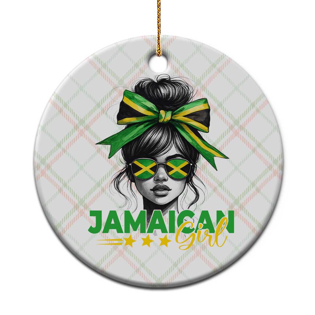 Proud Jamaican Girl Ceramic Ornament Jamaica Messy Bun Retro Vintage Jamaican Flag - Wonder Print Shop