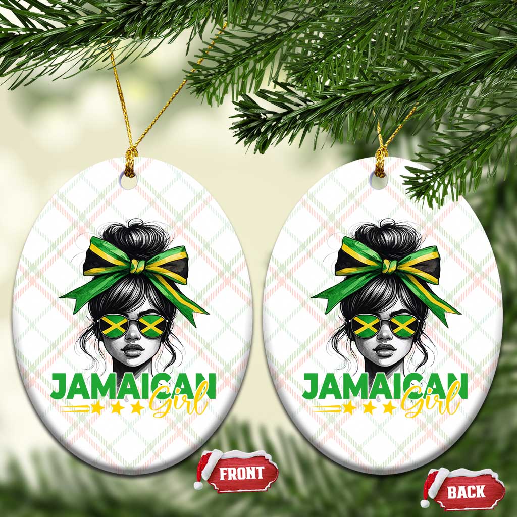 Proud Jamaican Girl Ceramic Ornament Jamaica Messy Bun Retro Vintage Jamaican Flag - Wonder Print Shop