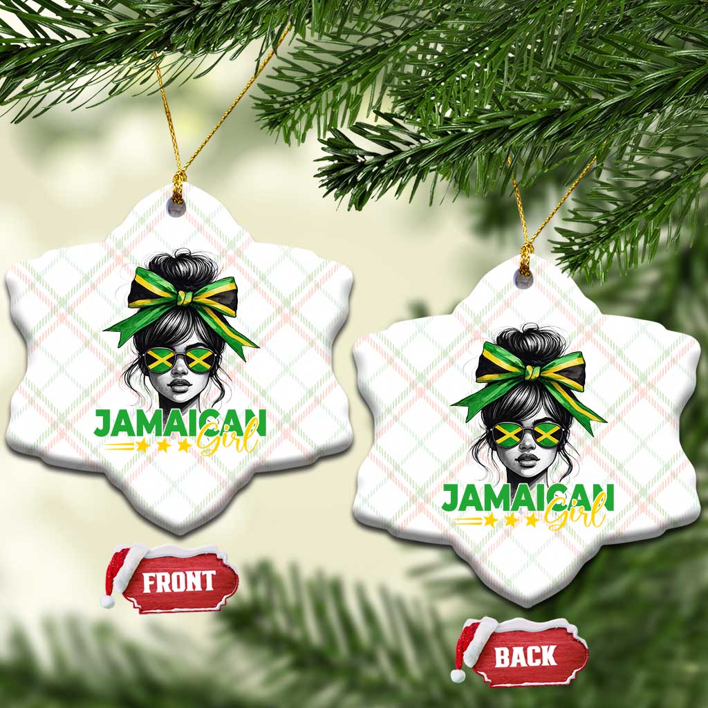 Proud Jamaican Girl Ceramic Ornament Jamaica Messy Bun Retro Vintage Jamaican Flag - Wonder Print Shop