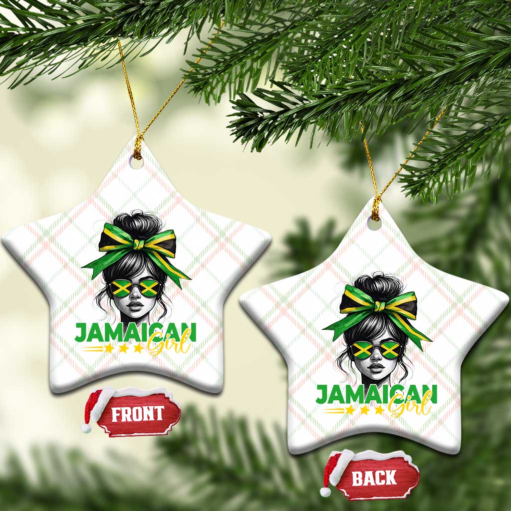 Proud Jamaican Girl Ceramic Ornament Jamaica Messy Bun Retro Vintage Jamaican Flag - Wonder Print Shop
