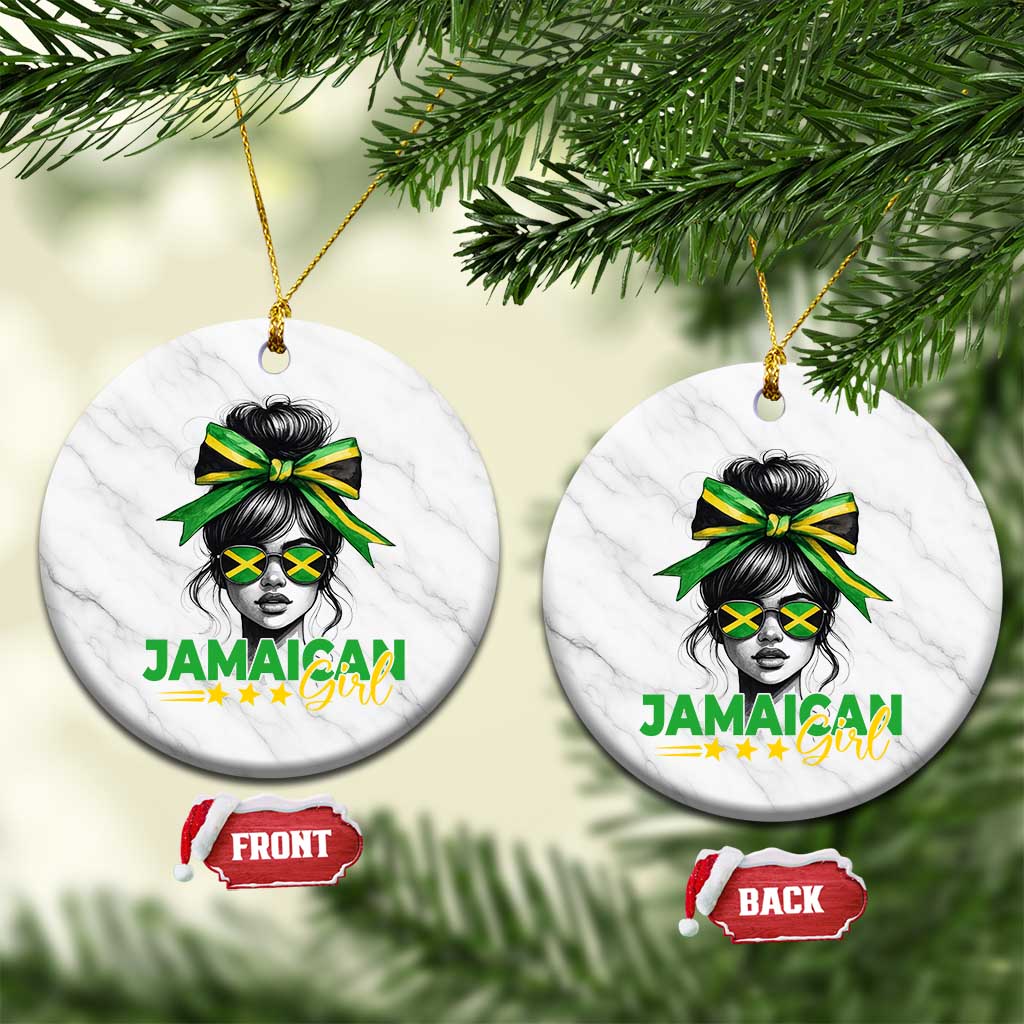 Proud Jamaican Girl Ceramic Ornament Jamaica Messy Bun Retro Vintage Jamaican Flag - Wonder Print Shop