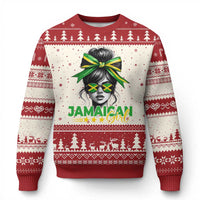Proud Jamaican Girl Ugly Christmas Sweater Jamaica Messy Bun Retro Vintage Jamaican Flag - Wonder Print Shop
