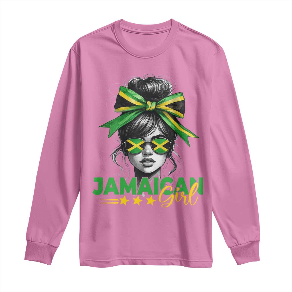 Proud Jamaican Girl Long Sleeve Shirt Jamaica Messy Bun Retro Vintage Jamaican Flag - Wonder Print Shop