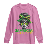 Proud Jamaican Girl Long Sleeve Shirt Jamaica Messy Bun Retro Vintage Jamaican Flag - Wonder Print Shop