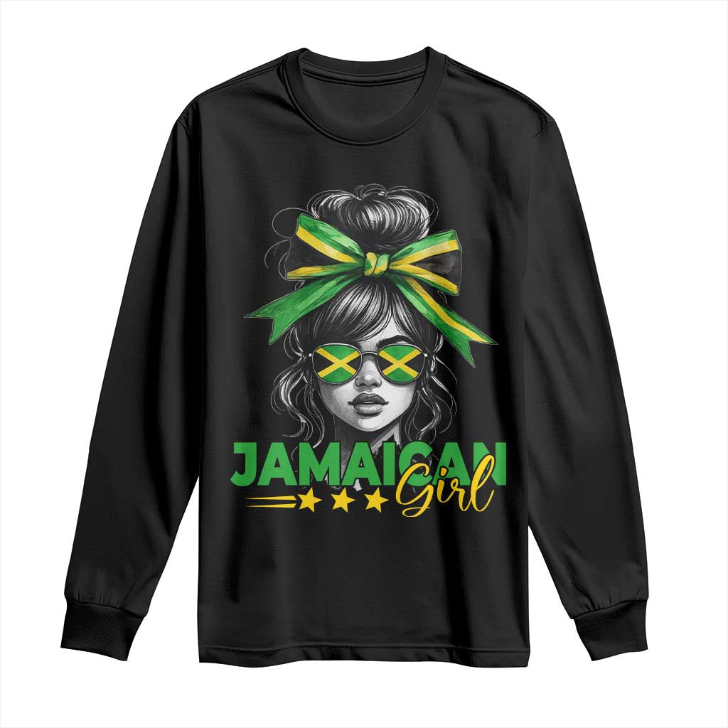Proud Jamaican Girl Long Sleeve Shirt Jamaica Messy Bun Retro Vintage Jamaican Flag - Wonder Print Shop
