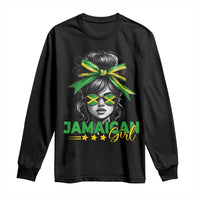 Proud Jamaican Girl Long Sleeve Shirt Jamaica Messy Bun Retro Vintage Jamaican Flag - Wonder Print Shop