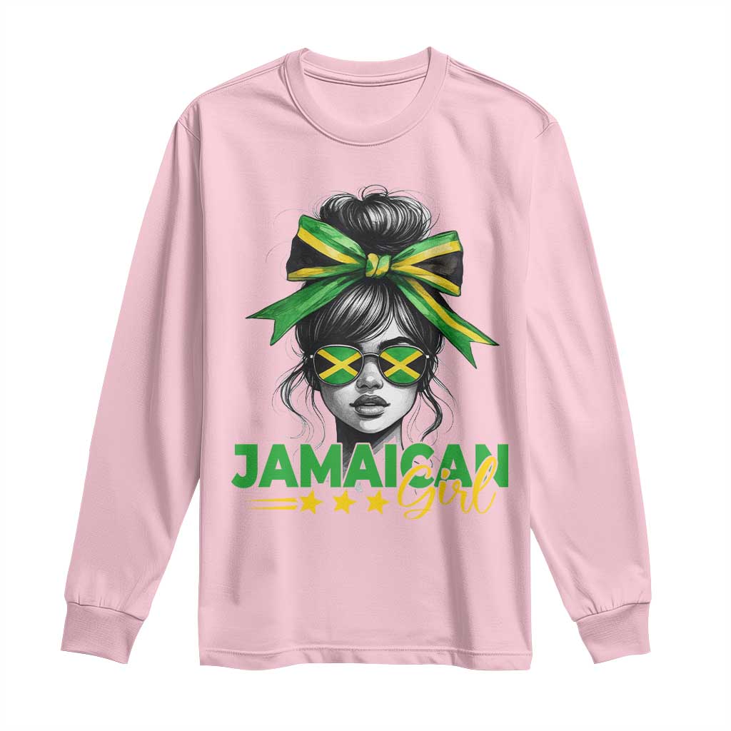 Proud Jamaican Girl Long Sleeve Shirt Jamaica Messy Bun Retro Vintage Jamaican Flag - Wonder Print Shop