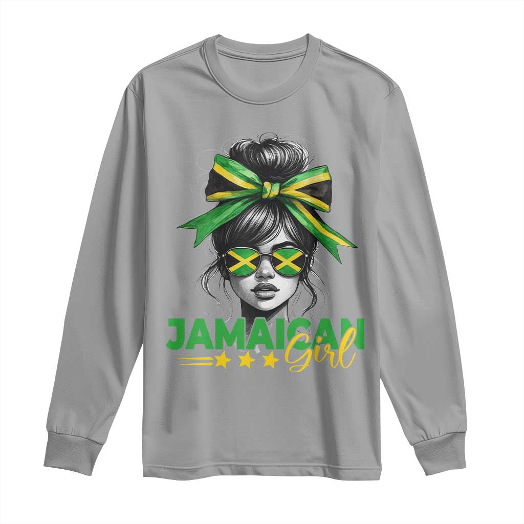 Proud Jamaican Girl Long Sleeve Shirt Jamaica Messy Bun Retro Vintage Jamaican Flag - Wonder Print Shop