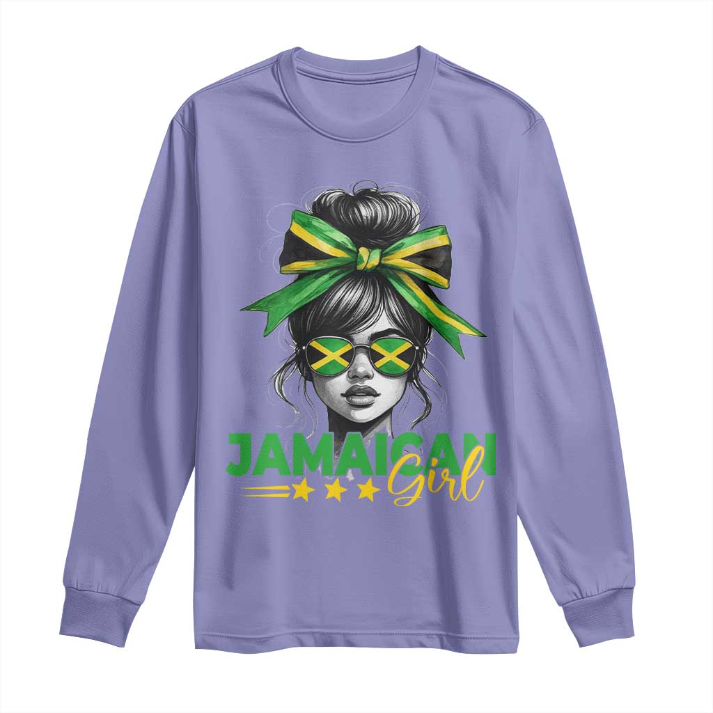 Proud Jamaican Girl Long Sleeve Shirt Jamaica Messy Bun Retro Vintage Jamaican Flag - Wonder Print Shop