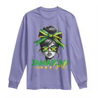 Proud Jamaican Girl Long Sleeve Shirt Jamaica Messy Bun Retro Vintage Jamaican Flag - Wonder Print Shop